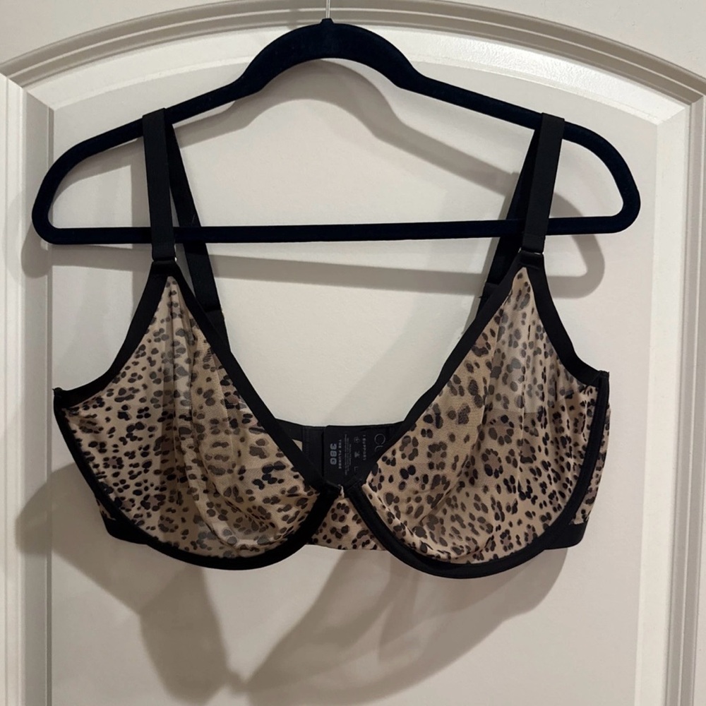 CUUP The Plunge Animal Print Semi Sheer Mesh Underwire Bra 38G